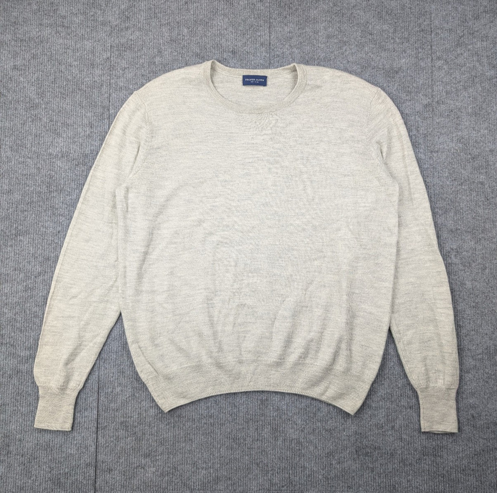 Proper Cloth Sweater Mens Large Silk Merino Wool Quiet Luxury Lightweight Gray